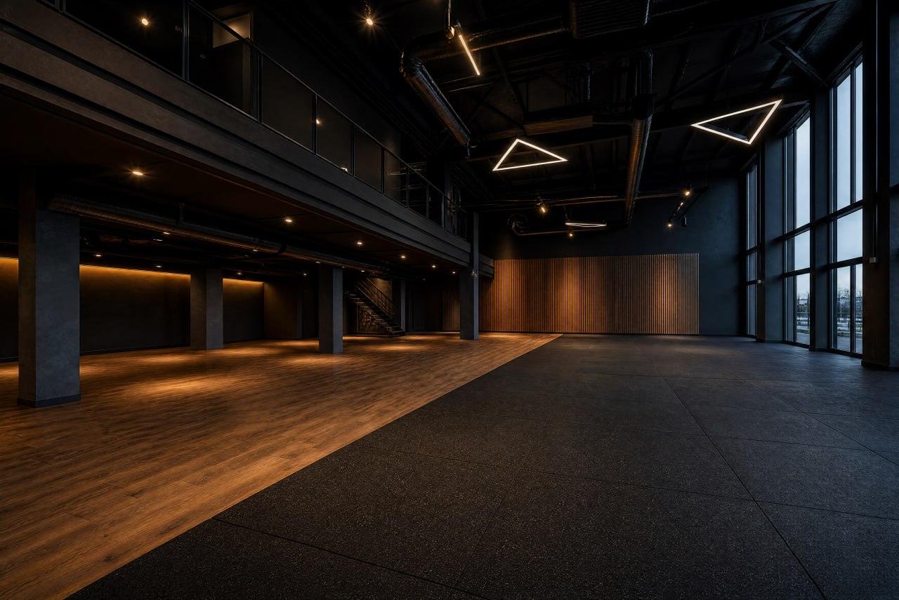 Hochwertig sanierte Gewerbefläche mit Galerie, Holzlamellenwand und markanter Lichtplanung